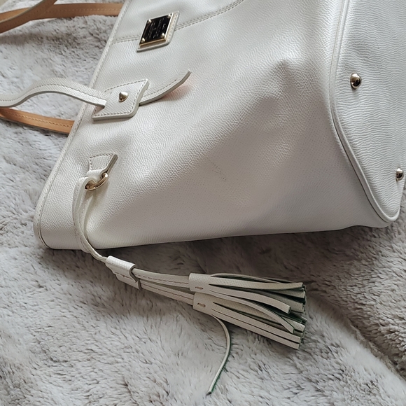 Dooney & Bourke White Pebbled Leather Large Davis Tassel Shopper Tote Bag Purse - Picture 5 of 15